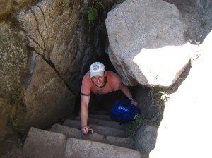 Dad climbing through the tunnel