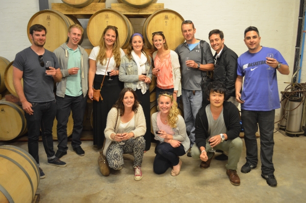 Wine Flies tour group at Middelvei Winery in Stellensbosch, South Africa